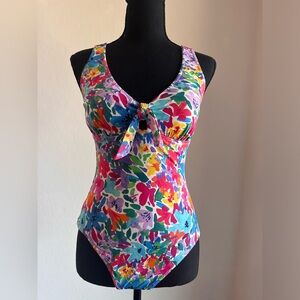 Tommy Bahama Floral Print Stripe Reversible One-Piece Swimsuit + shorts cover up